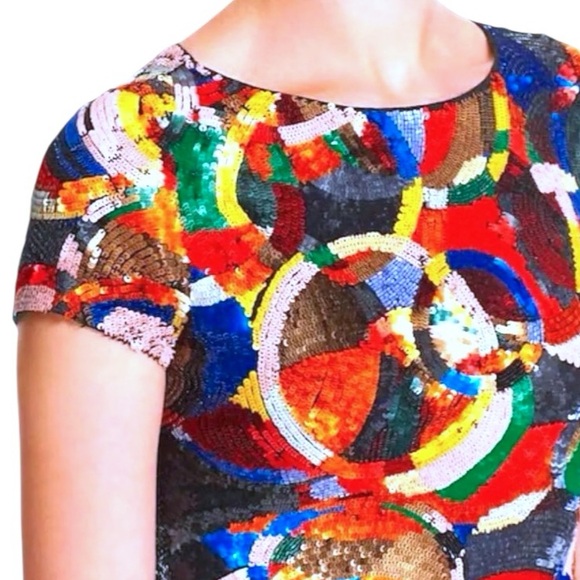 $440 Sequins Alice + Olivia Kaleidoscopic Crop Top 2 COLORFUL Back Stretch Panel - Picture 4 of 16